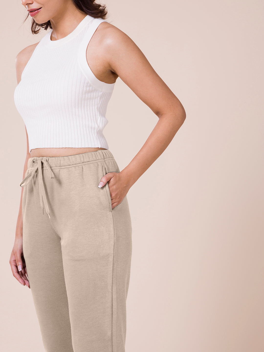 Women Solid Beige Mid Rise Ultra Warm Jogger