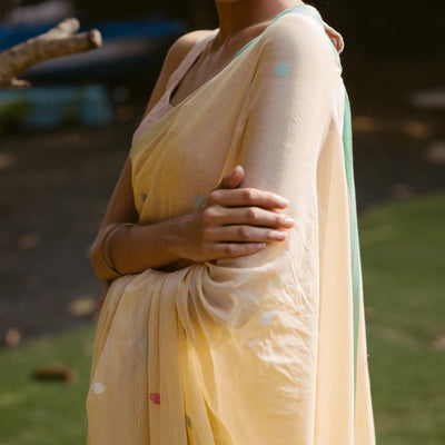 Sandal Handloom Bengal Cotton Saree With Jamdnai Llama Motifs in the Pallu