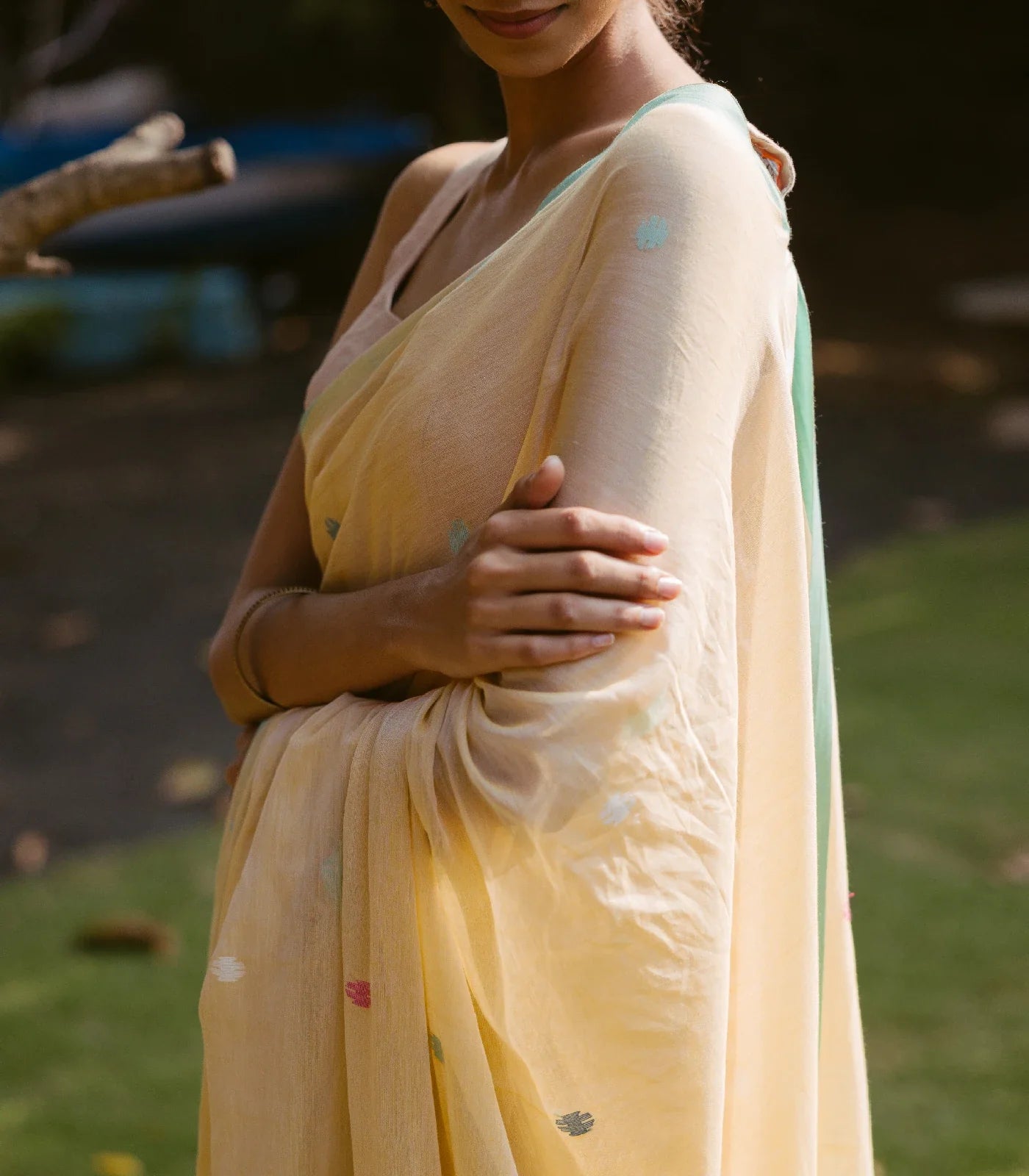 Sandal Handloom Bengal Cotton Saree With Jamdnai Llama Motifs in the Pallu