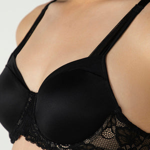 Glam Lace Padded Wired Balconette Bra - Black