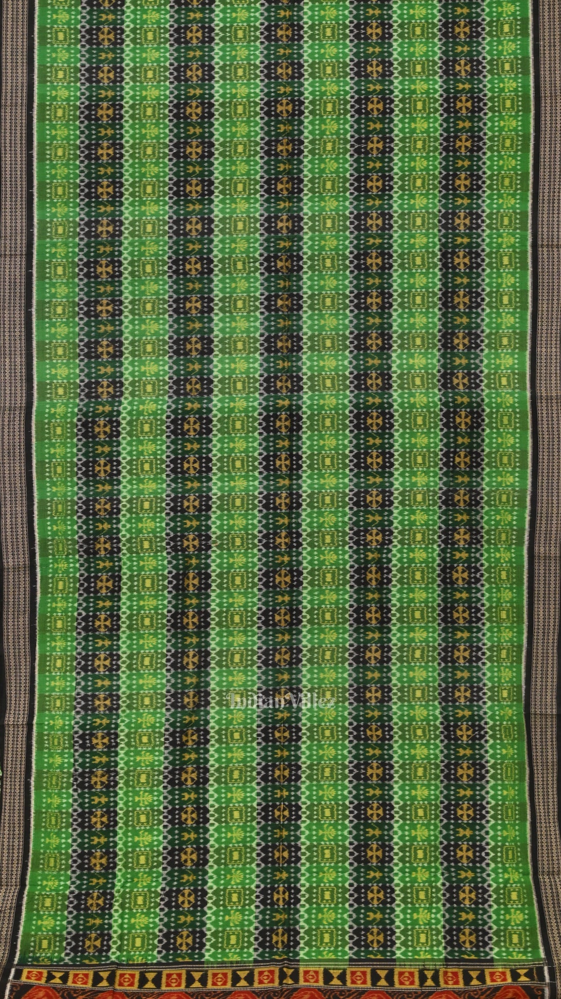Green Black Odisha Ikat Sambalpuri Pure Cotton Saree