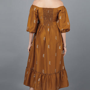 Brown Poly Silk Embellished Midi Dress VD1278