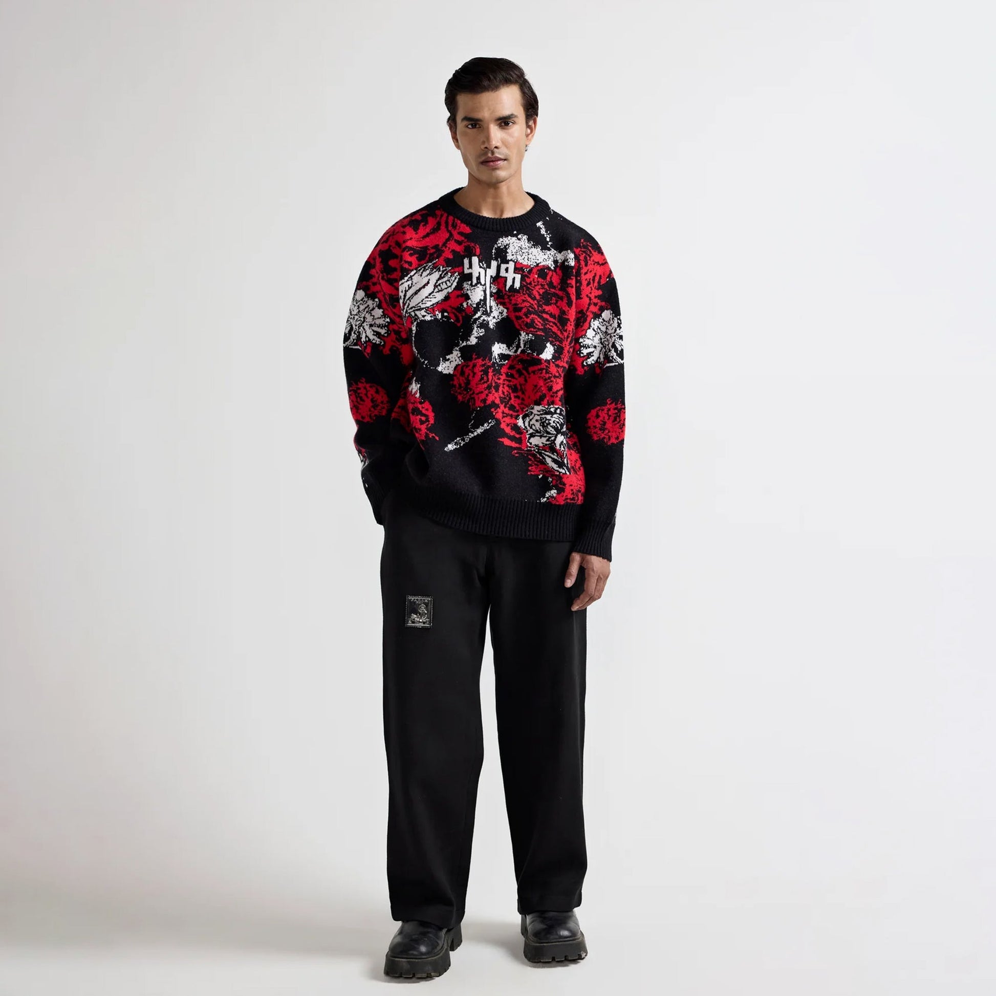 F A R A K | HALLUCINATION KNITTED SWEATSHIRT { BLACK/RED
