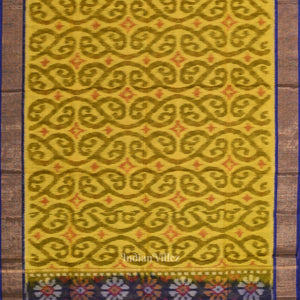 Yellow Blue Pochampally Ikat Sico (Silk & Cotton) Saree with Zari Border