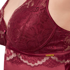 Eternal Bliss Satin Lace Babydoll - Red Berry