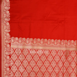 Gergeous Flaunt Red Soft Pure Mashru Satin Silk Banarasi Saree