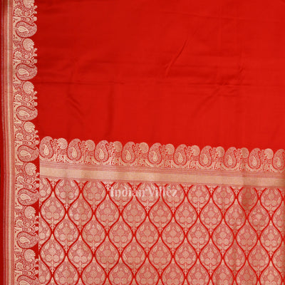 Gergeous Flaunt Red Soft Pure Mashru Satin Silk Banarasi Saree