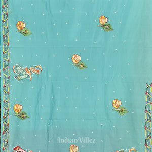 Baby Pink With Copper Sulphate Radha Krishna Pattachitra Saree