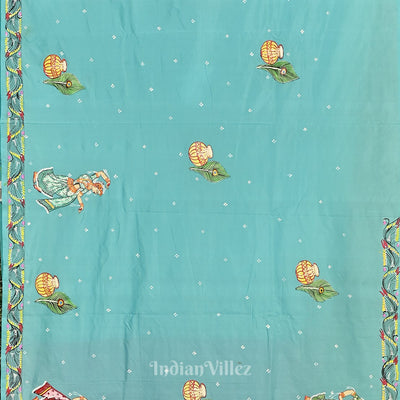Baby Pink With Copper Sulphate Radha Krishna Pattachitra Saree