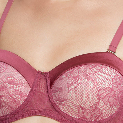 Satin Touch Strapless Padded wired Lace Bra - Autumn Rose
