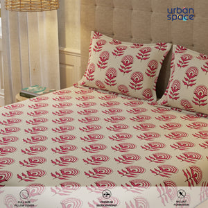 Serene 200 TC 100% Cotton Bedsheet with Pillow Covers - Florabell Cherry Red