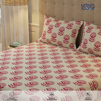 Serene 200 TC 100% Cotton Bedsheet with Pillow Covers - Florabell Cherry Red