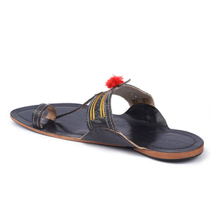 Black Handstitched Leather Kolhapuri Men Slipper