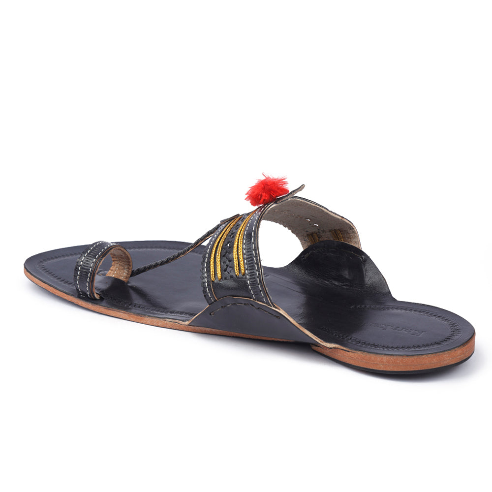 Black Handstitched Leather Kolhapuri Men Slipper