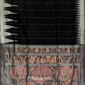 Black with Golden Zari (Tissue) Phoda Kumbha Sambalpuri Silk Saree