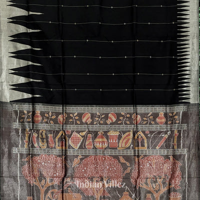 Black with Golden Zari (Tissue) Phoda Kumbha Sambalpuri Silk Saree
