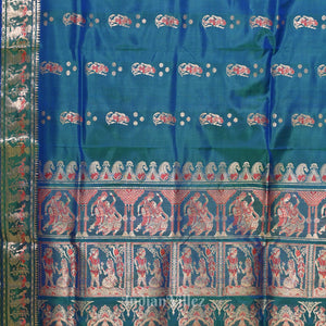 Peacock blue Handwoven Baluchari Silk Saree