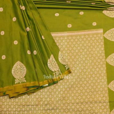Mehendi Green Dual Tone Floral Motif Mashru Satin Silk Banarasi Saree