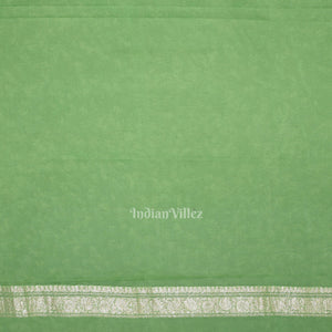 Parrot Green Pure Khaddi Chiffon Banarasi Saree