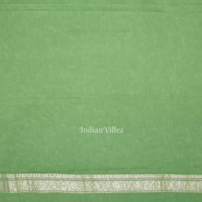 Parrot Green Pure Khaddi Chiffon Banarasi Saree