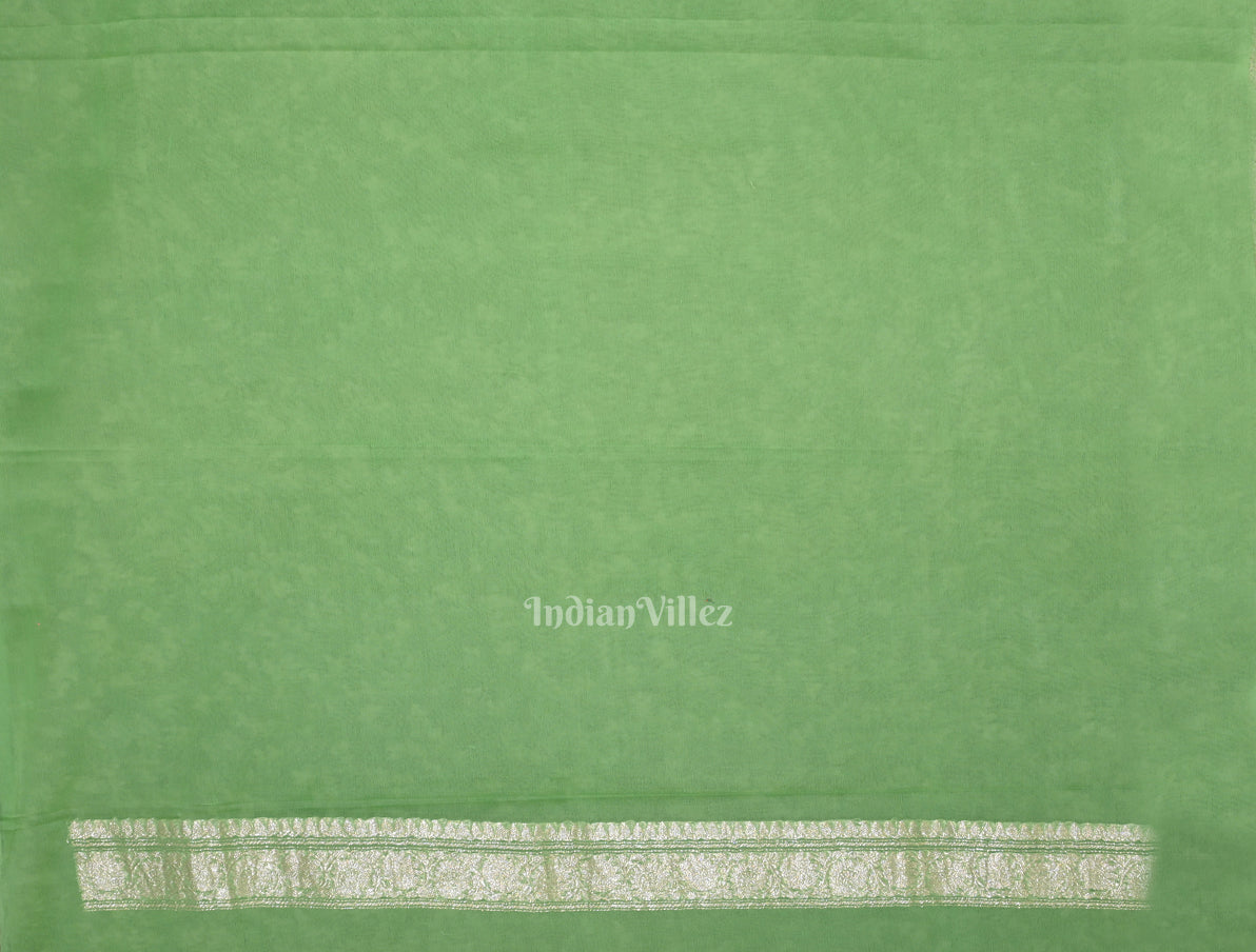 Parrot Green Pure Khaddi Chiffon Banarasi Saree