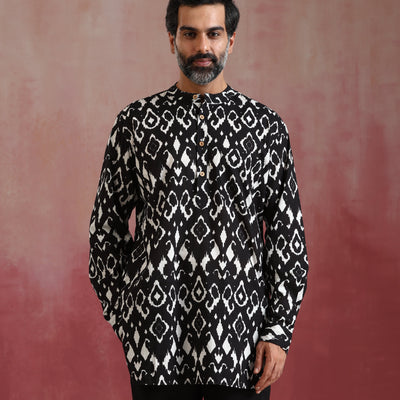 trueBrowns Men's Black Ikat Co-ord Set