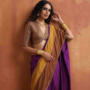 trueBrowns Purple Silk Ready To Wear Saree