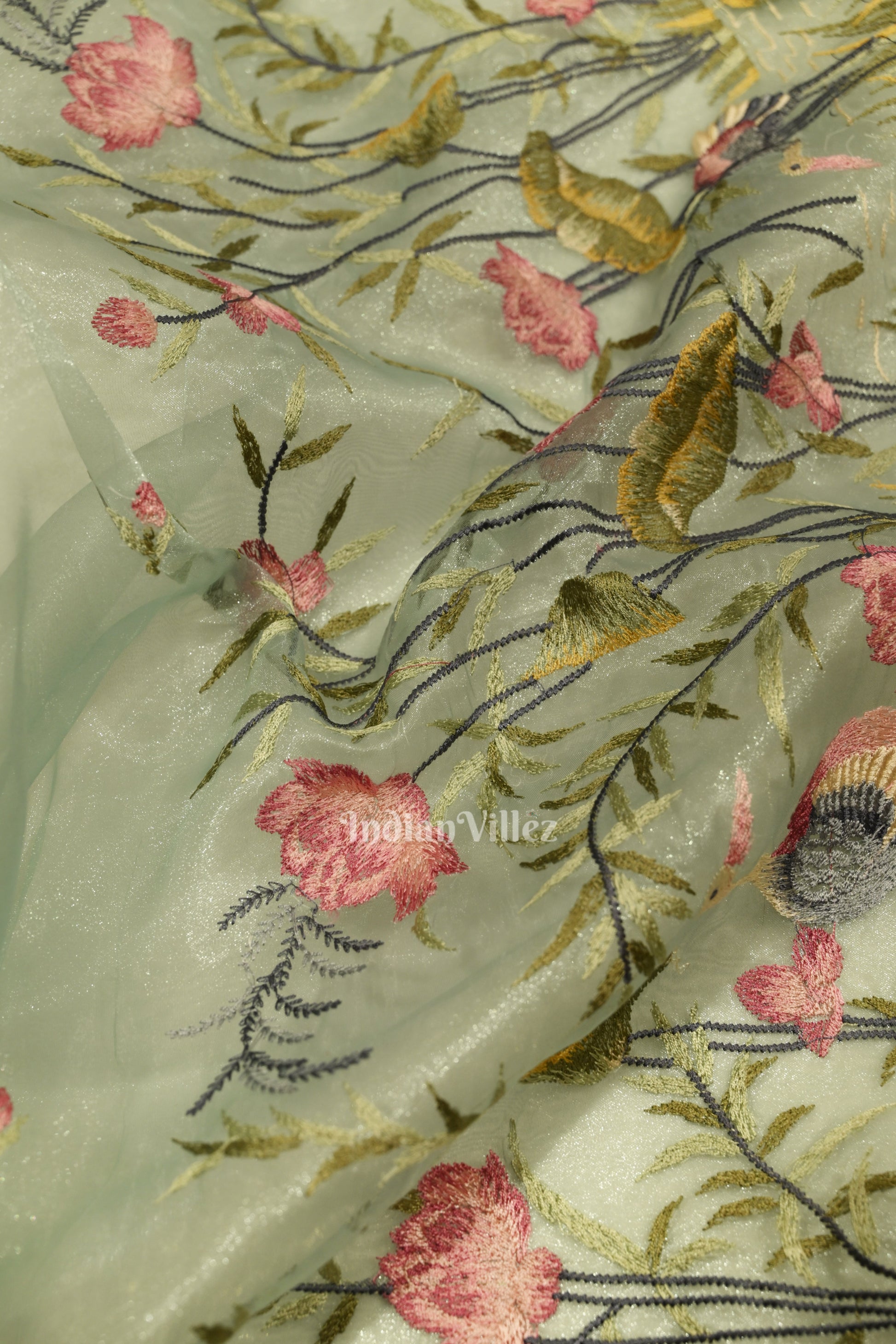 Light Blue Floral Theme Kora Organza Banarasi Saree