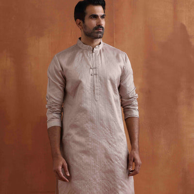 trueBrowns Men's Beige Sequin Chanderi Kurta
