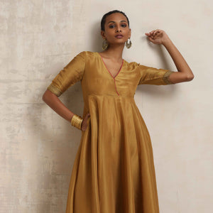 trueBrowns Gold Tissue Flared Anarkali Kurta Set