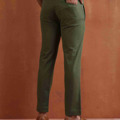 trueBrowns Men's Olive Green Cotton Twill Pants