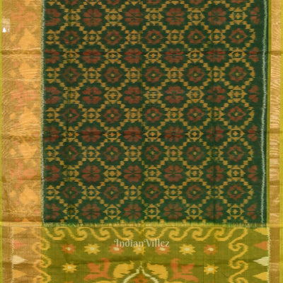 Green  Pochampally Ikat Sico (Silk & Cotton) Saree with Zari Border