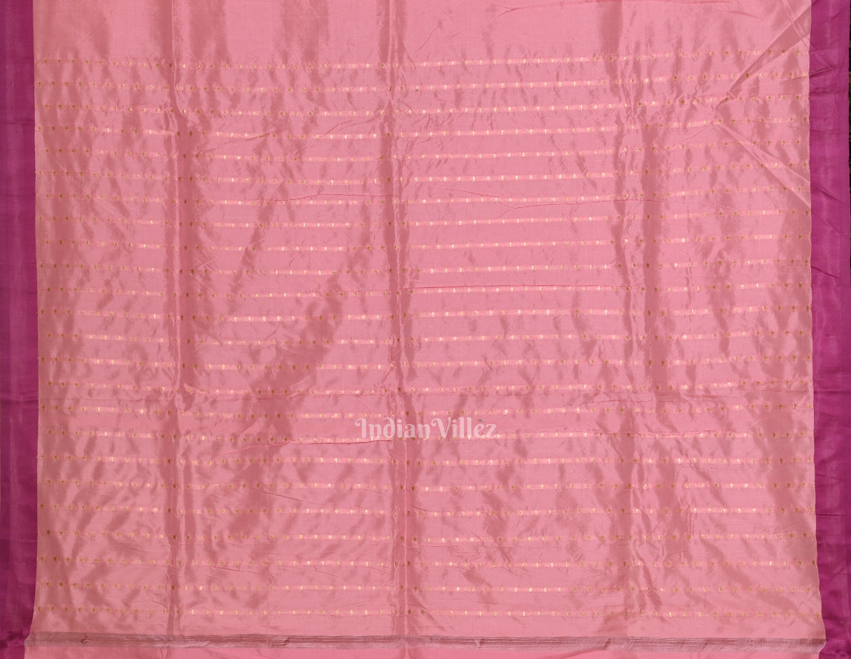 Light Pink with Violet Border Banarasi Katan Silk Saree