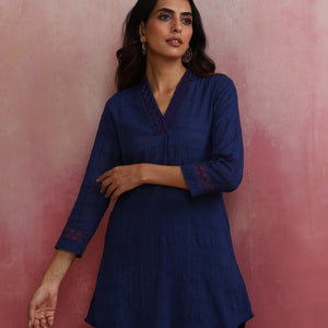 trueBrowns Dark Blue Cotton Dobby Co-ord set