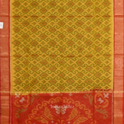 Yellow Red Pochampally Ikat Sico (Silk &Cotton) Saree with Zari Border