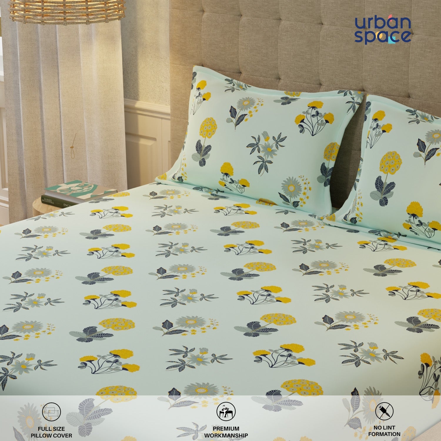 Serene 200 TC 100% Cotton Bedsheet with Pillow Covers - Radiance Sky Blue