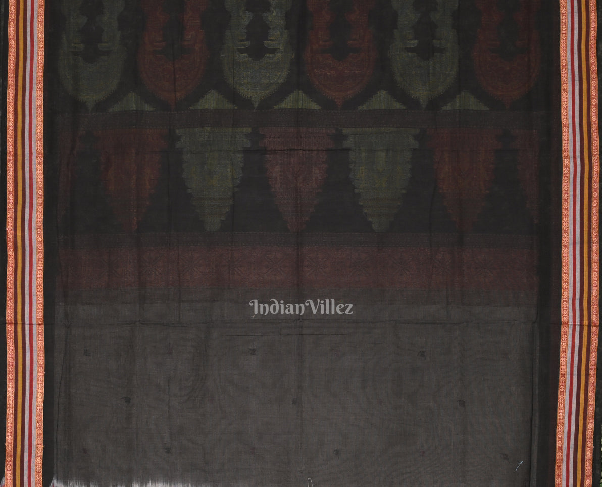 Gray Black Konark Sambalpuri Ikat Cotton Saree
