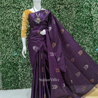 Blackberry Golden Floral Design Pure Kanjivaram Soft Silk Saree
