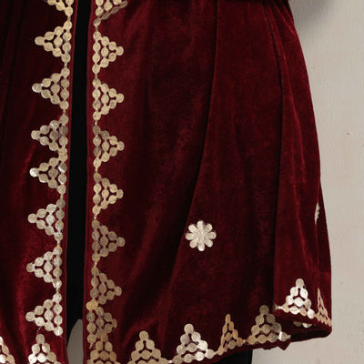trueBrowns Maroon Velvet Gota Patti Stole
