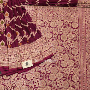 Purple Wine Meenakari Pure Mashru Satin Silk Banarasi Saree