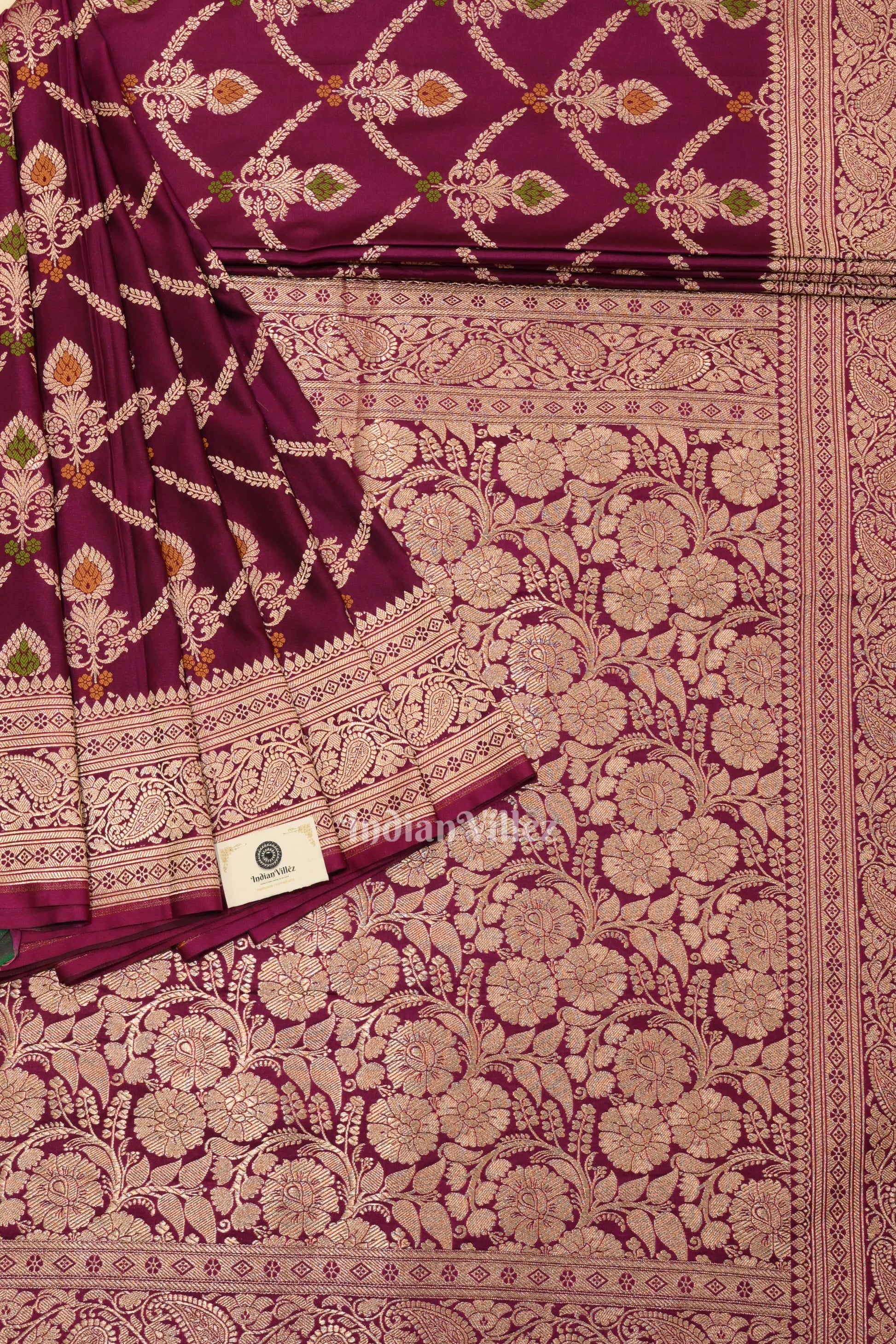Purple Wine Meenakari Pure Mashru Satin Silk Banarasi Saree