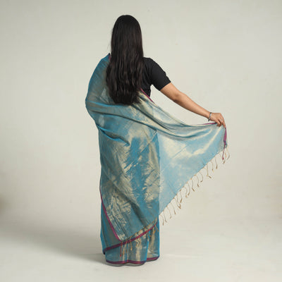 Blue - Bengal Fine Tissue Zari Saree 01