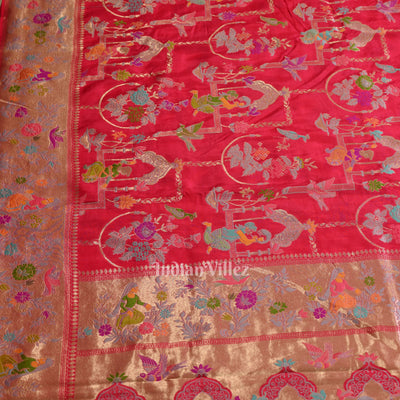 Bright Pink Tussar Khaddi Georget Banarasi  Saree