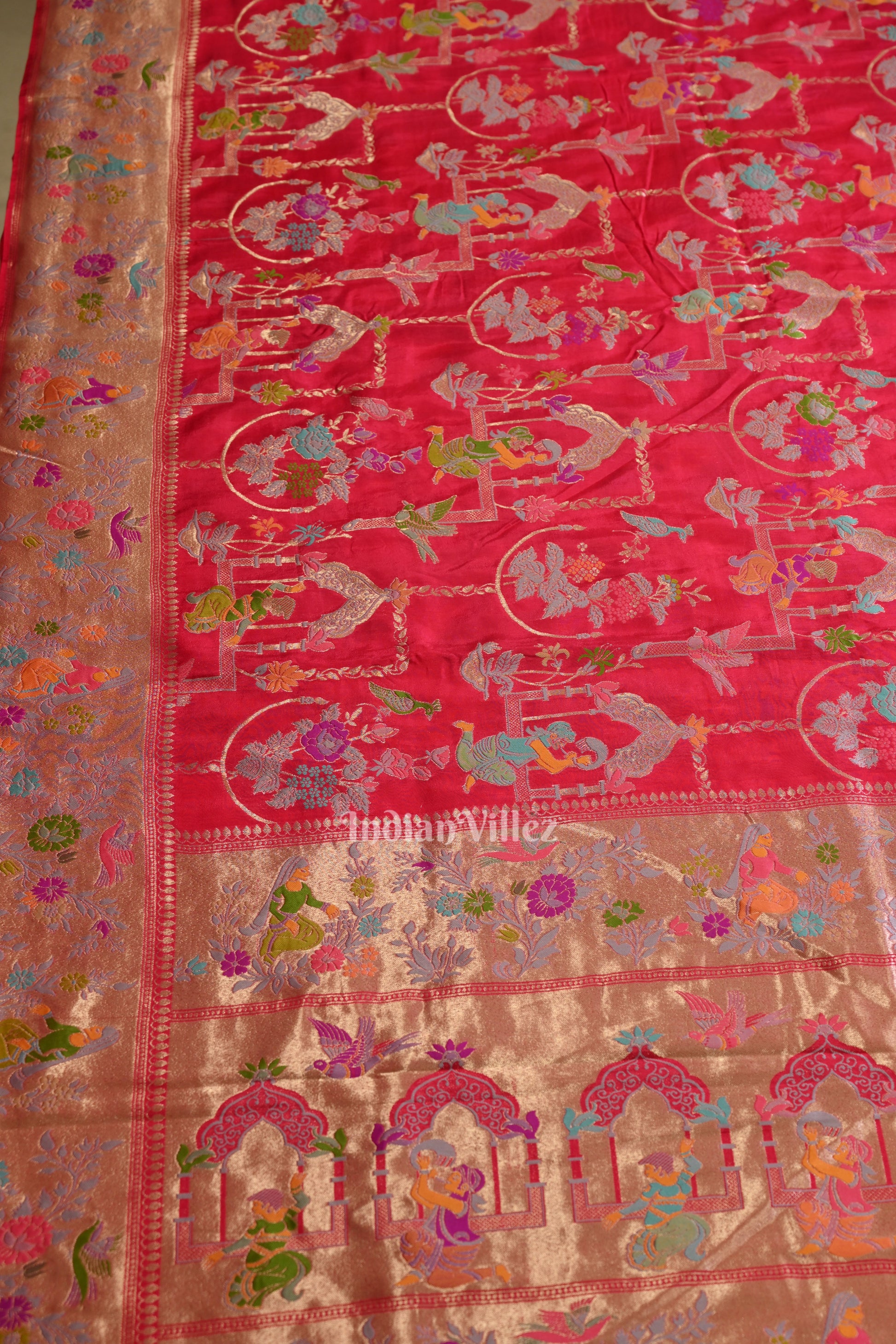 Bright Pink Tussar Khaddi Georget Banarasi  Saree