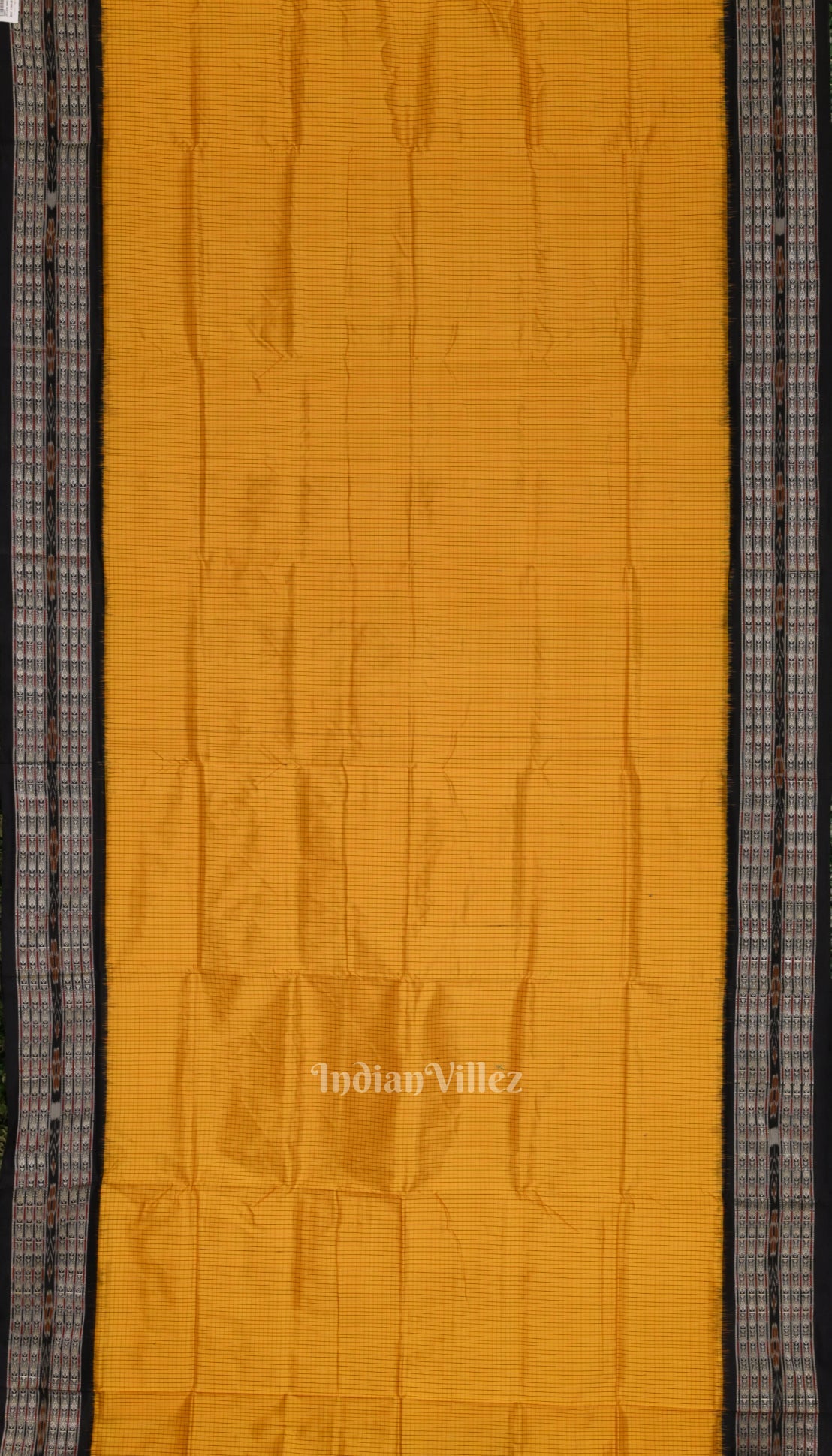 Mustard Yellow Black Checks Sachipar  Khandua Silk Saree
