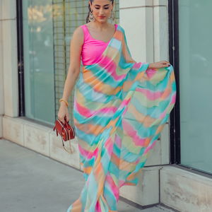 Jazzy Mix Leheriya Pure Chiffon Saree