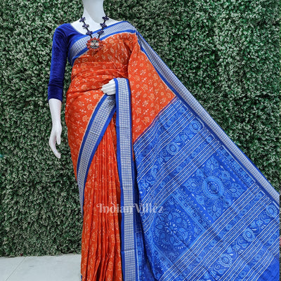 Orange Royal Blue Tribal Theme Sambalpuri Silk Saree