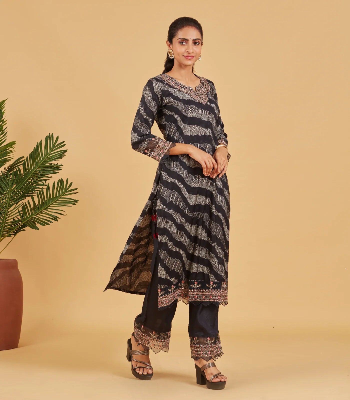 Black Printed Kurta Set