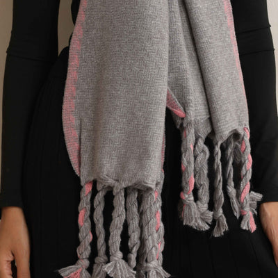 trueBrowns Grey Tassel Woollen Stole