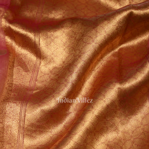 Rani Pink Kora Organza Banarasi Saree with Sona Rupa Work